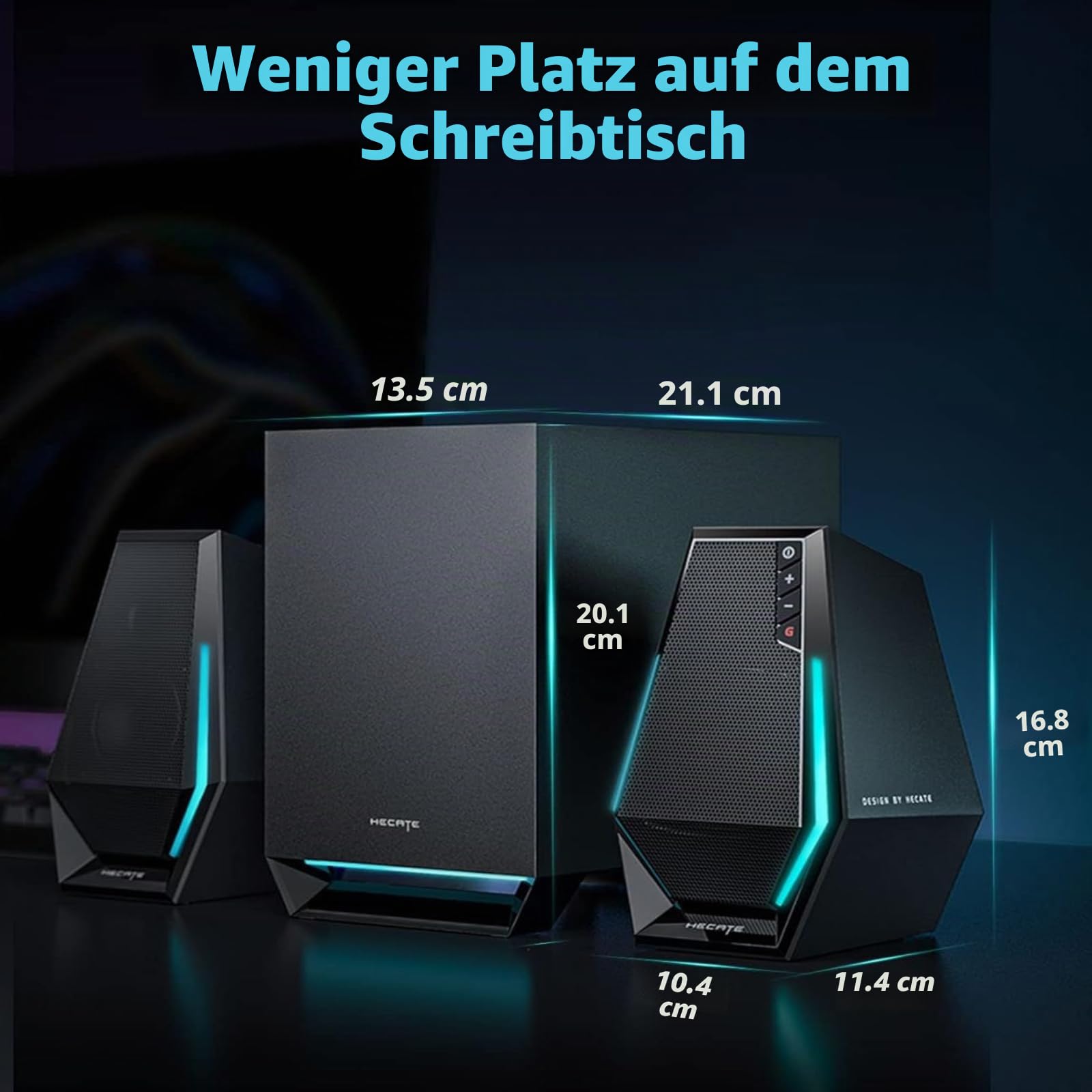 Edifier Hecate G1500 MAX 2.1 Computer-Lautsprecher-System, 60W Gaming-Lautsprecher mit Subwoofer Line Out, RGB-Licht, Bluetooth 5.3, USB, Typ-C, 3.5mm AUX-Eingang (Schwarz)