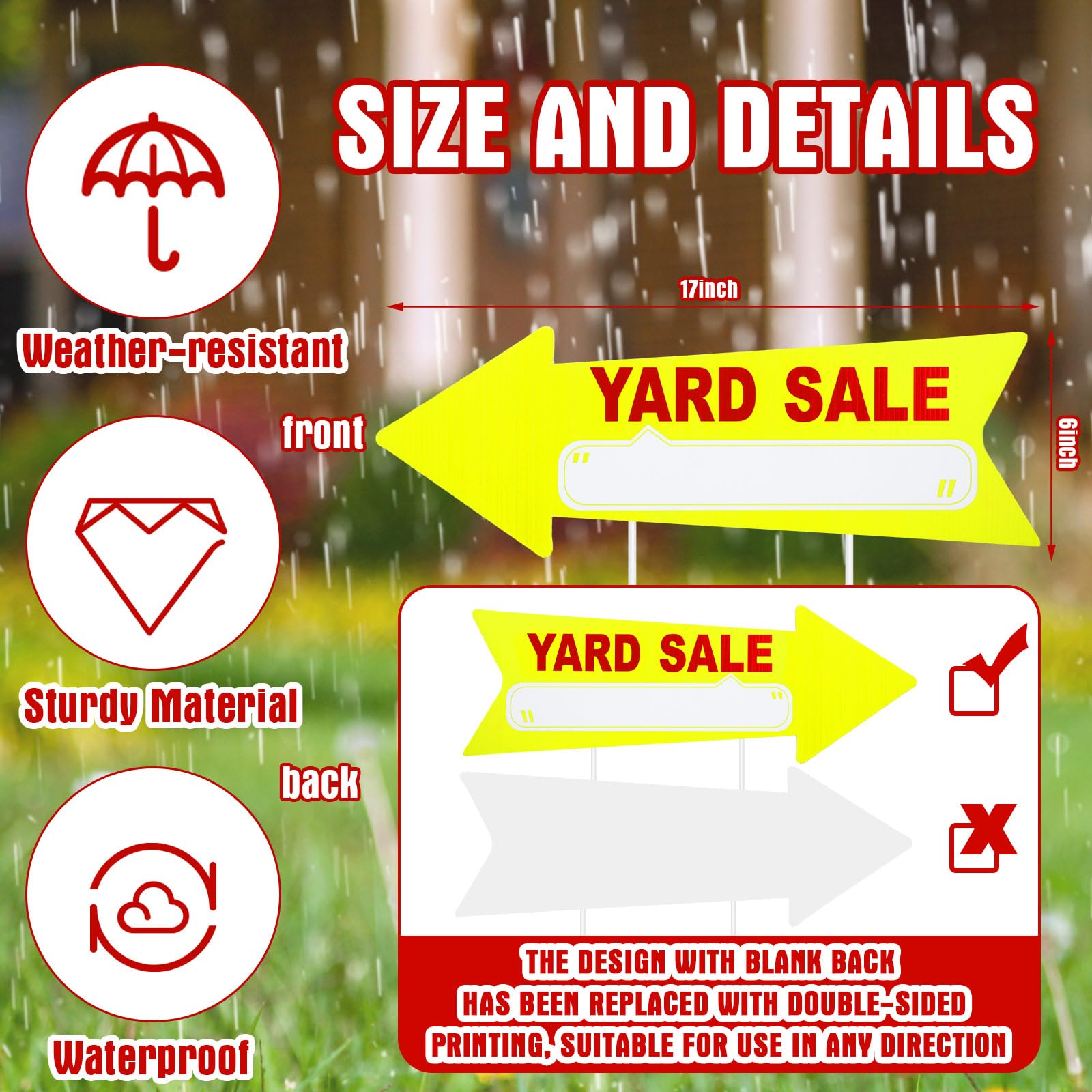 Barydat 12 letreros de venta de patio con estacas, letreros de flecha amarilla neón con estacas de 17 x 6 pulgadas, letreros de alta visibilidad para la venta, letrero de flecha de este camino,