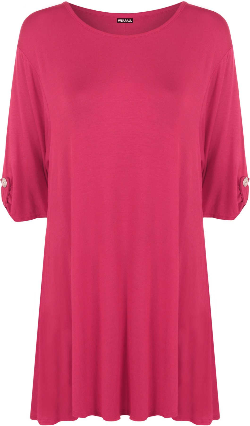 WearAll Womens Plus Size Scoop Neck Short Sleeve Flared Ladies Long Plain Top Cerise - 26/28