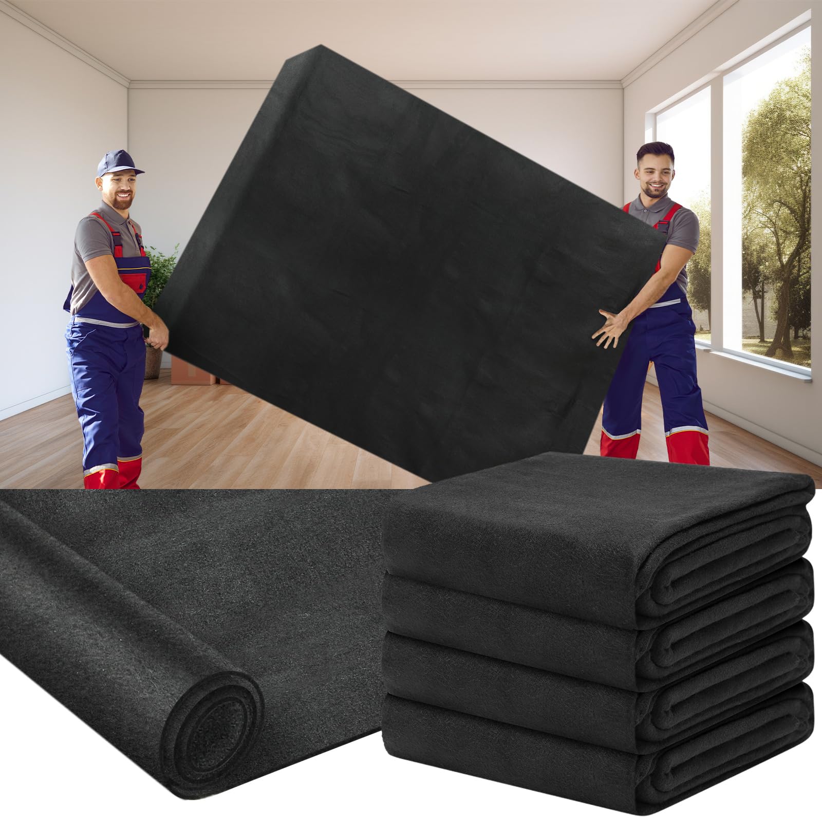 4 Pcs 80" x 144" Extra Large Moving Blankets Heavy Duty Packing Blankets Textile Shipping Furniture Pads Furniture Covers Essentials for Protecting Wrapping Moving Supplies, Black