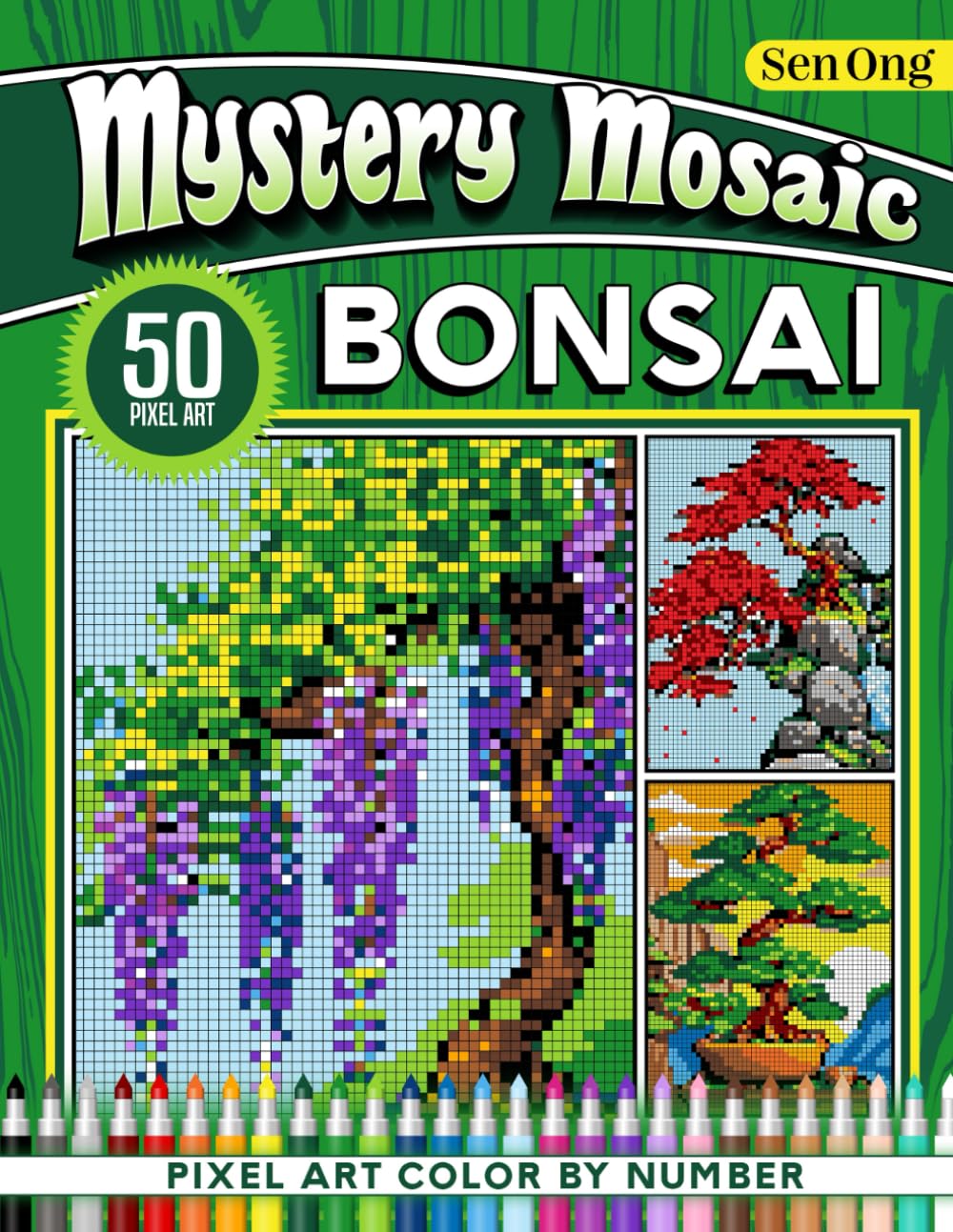Bonsai Mystery Mosaics Color by Number: 50 Pixel Art for Relaxation and Fun (Mystery Mosaic Color By Number Collection)