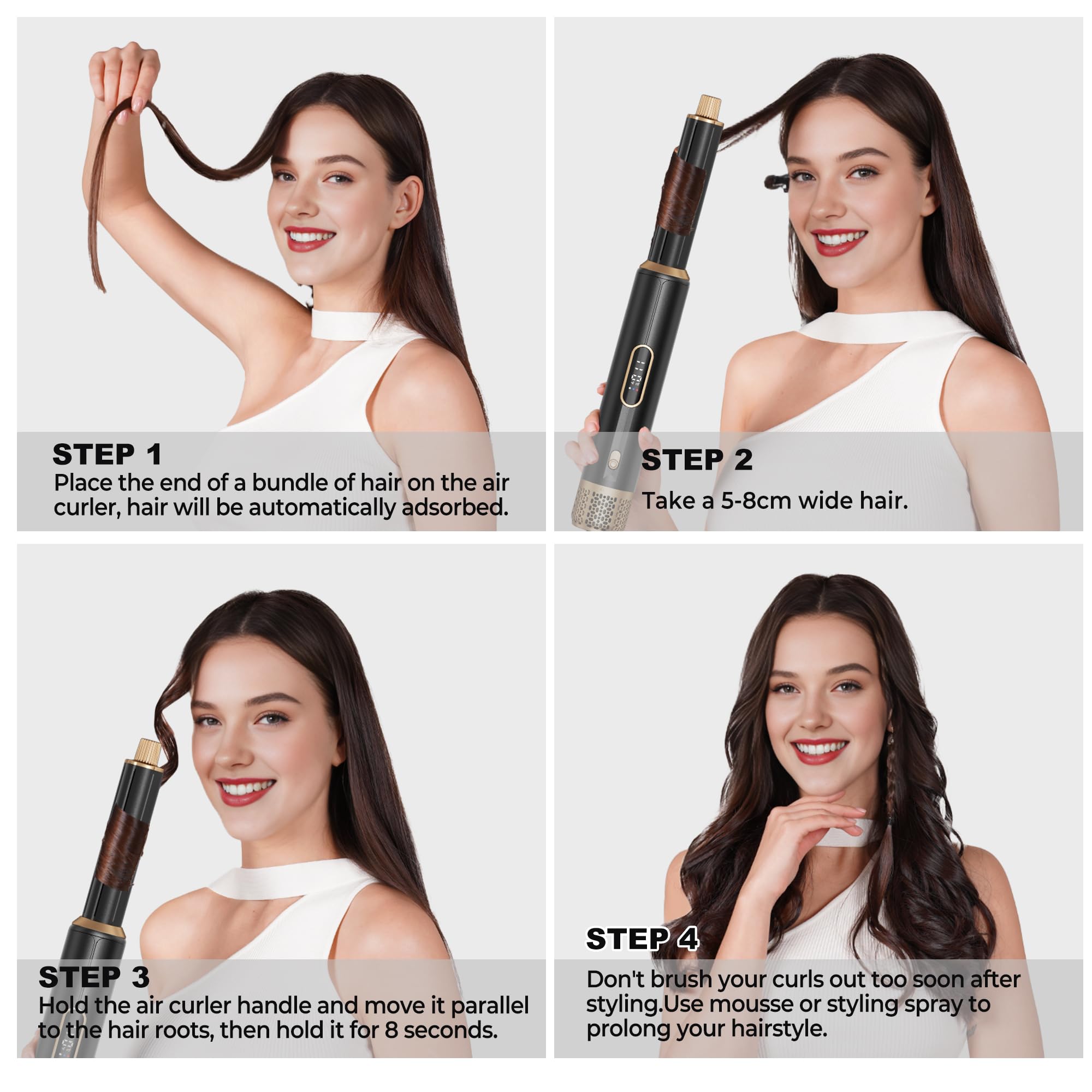 Kit 5 en 1 con secador de pelo y plancha de pelo, plancha multifunción para rizar, alisar y dar volumen, pantalla LED digital, 3 niveles de calor (50-110 °C) (negro-4)