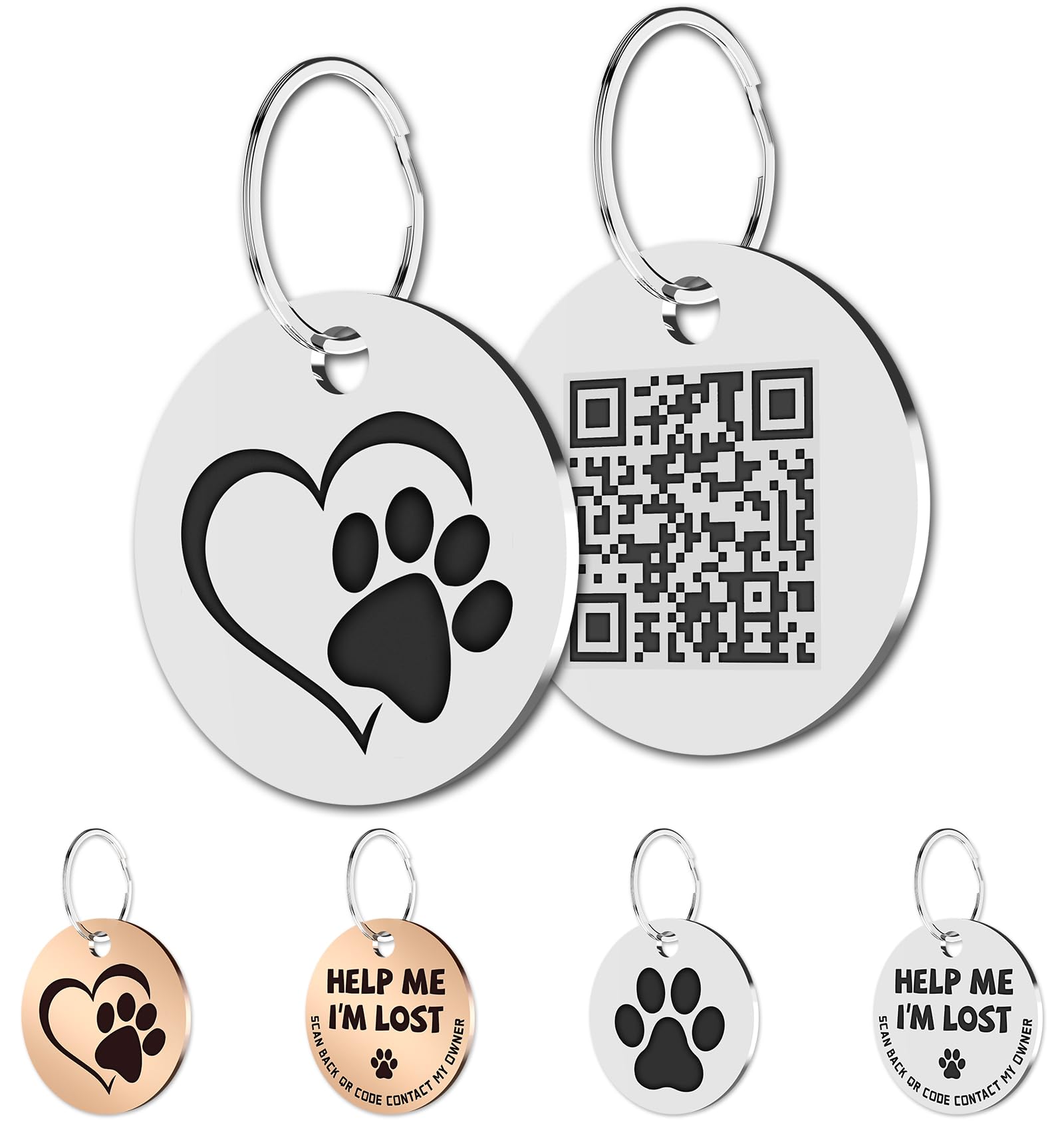 MYLUCKYTAG Stainless Steel QR Code Pet ID - Dog & Cat Tag - Online Profile - Scan QR Receive Instant Location Alert Email
