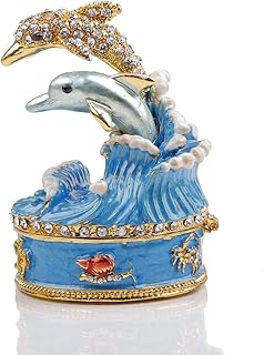SEVENBEES Dolphin Jewelry Box Dolphin Figurine Collectibles Hinged Trinket Boxes Dolphin Jewelry Ring Holder Gifts for Women Girls Home Decor