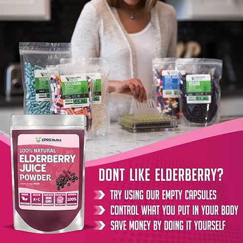 Miniatura 6 de XPRS Nutra Polvo de jugo de saúco, mezcla de jugo de frutas orgánicas en polvo de saúco, suplemento de bayas de saúco en polvo rico en vitaminas A y