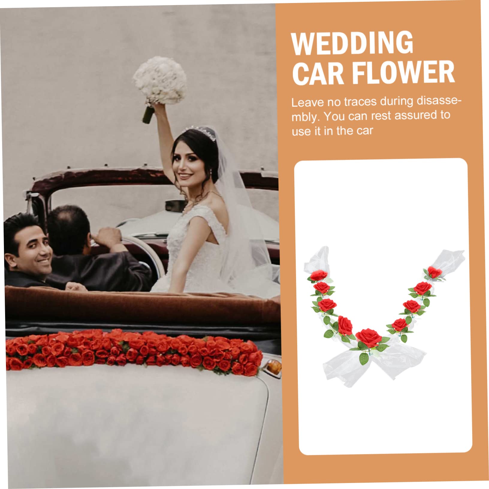Amosfun 5 Sätze Hochzeit Autogürtel hochzeitsdeko Wedding Decoration Hochzeitsauto Blumendekoration hochzeitsdeco heiraten Souvenir-Tulpen Autodekorationen Hochzeitsauto stieg Schleife rot