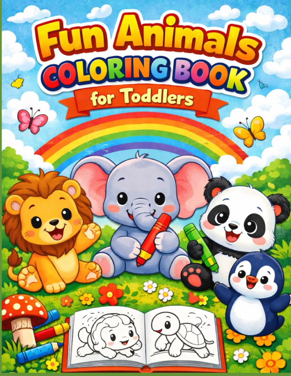 Fun Animals Coloring Book for Toddlers: Cute & Simple Baby Animal Coloring Pages for Kids Ages 2–8