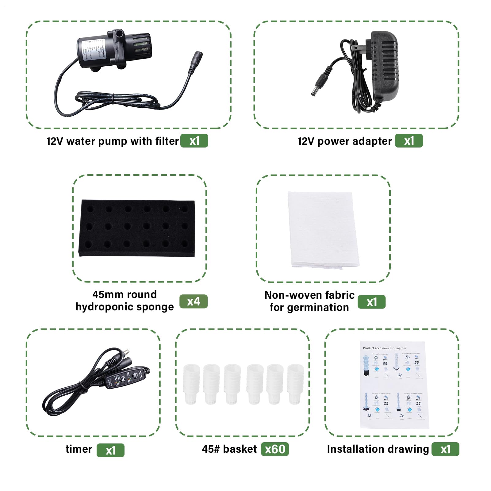 Genérico Kit de Torre hidropónica de 12 Niveles 60 Agujeros. Torre de Cultivo hidropónico Vertical con Bomba de Agua depósito de Agua móvil de 50 l. Sistemas de Cultivo para Hierbas, Frutas Verduras