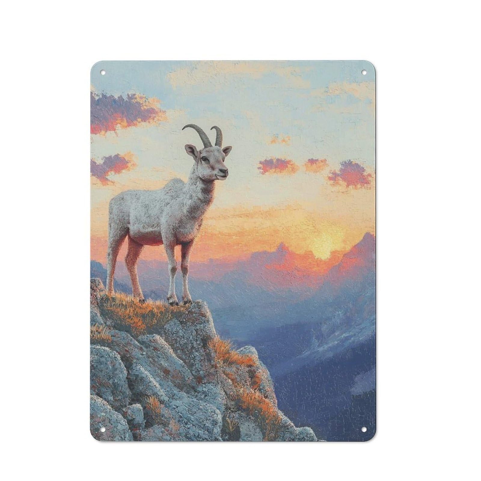 Junmoney Style Loft Metal Wall Art Sign 40X30cm Featuring Bighorn Sheep At Sunset, Urban Room Decor For Loft, Studio, Office Or Creative Room