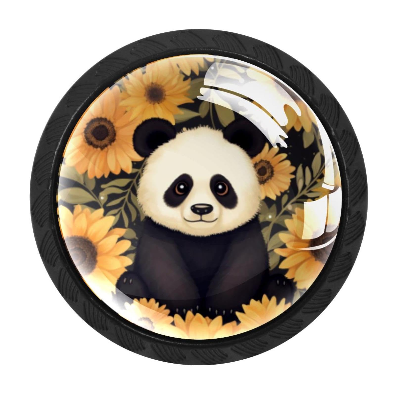 CHENZZZZ Panda Sunflower Cabinet Knobs 4 Pieces Drawer Kitchen Cabinets Dresser Cupboard Wardrobe Unique Pulls Handles