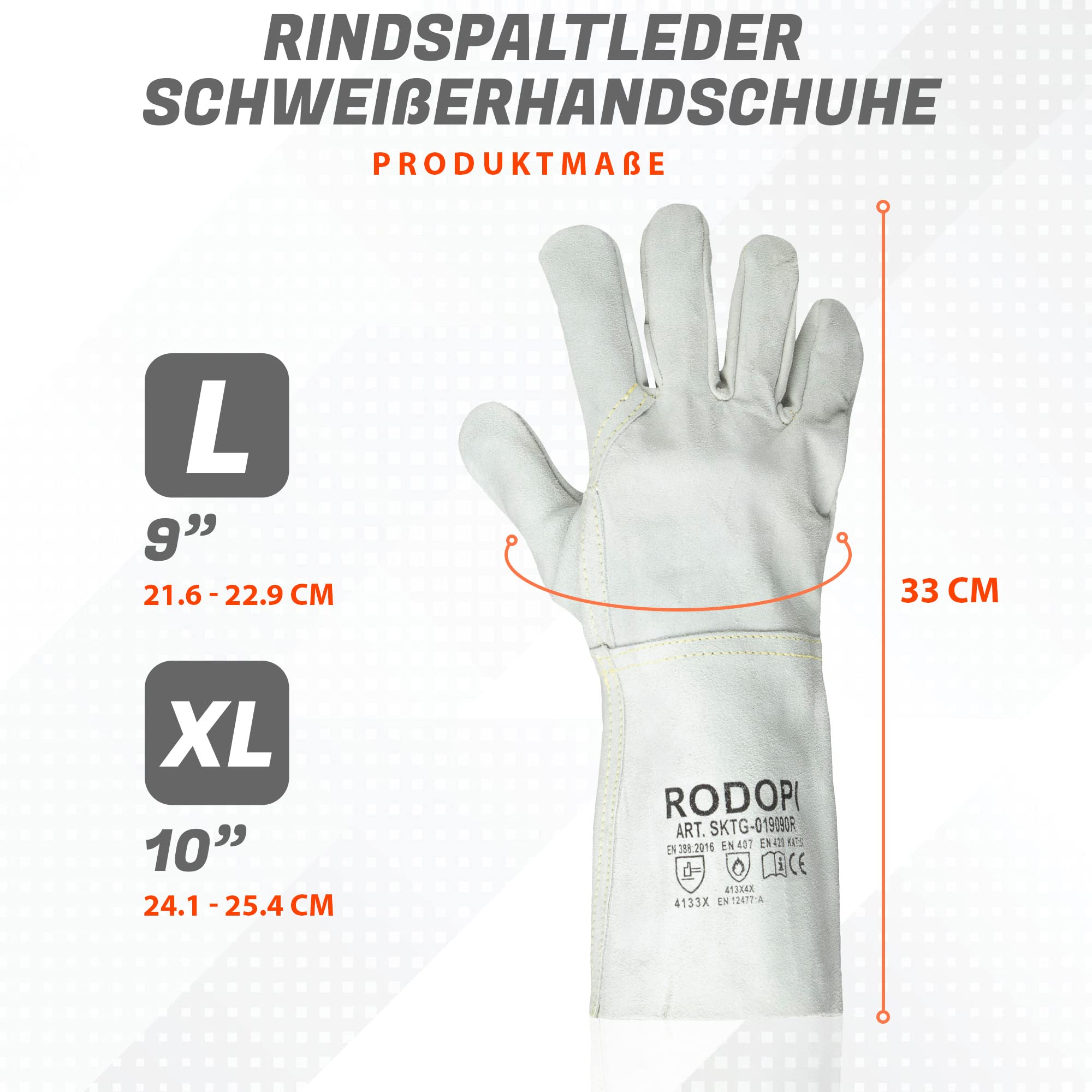 RODOPI Schweißerhandschuhe FIREWELD-Protect 1-10 paar Arbeitshandschuhe Gr. 8-11 Rindspaltleder EN 12477:A Schweißhandschuhe 33 cm für Damen und Herren (10, 10)