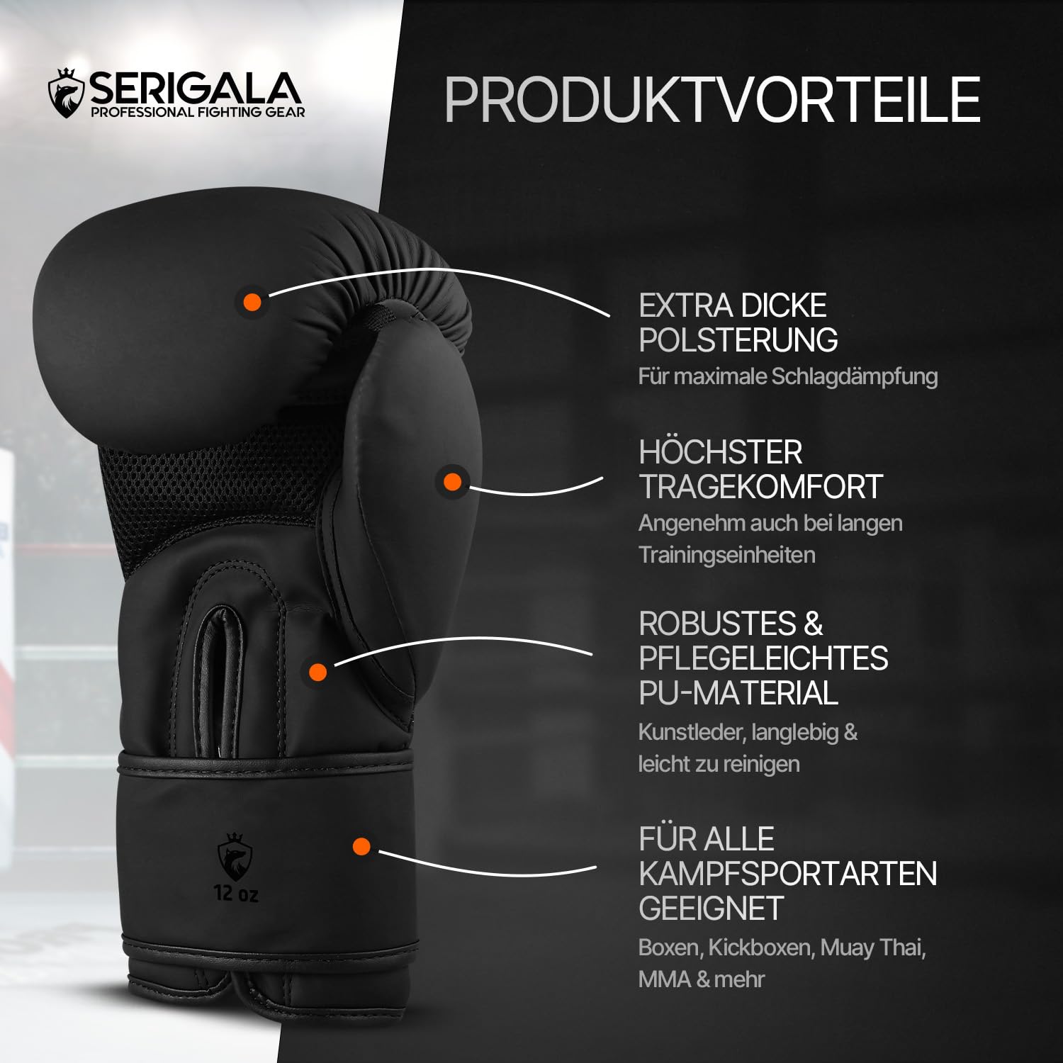 Serigala Boxhandschuhe mit idealer Stabilität und Schlagkraft - Punching Handschuhe für Boxen, MMA, Muay Thai, Boxsack Training und Sparring - Inklusive Tasche