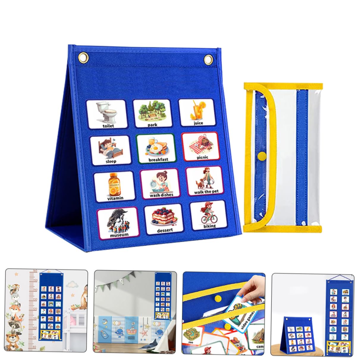 Parliky Calendario Visual Infantil con Pictogramas para Rutinas Diarias Tablero de con Bolsillo Amarillo Planificador DIY para Niñas Herramienta para Autismo y Disciplina