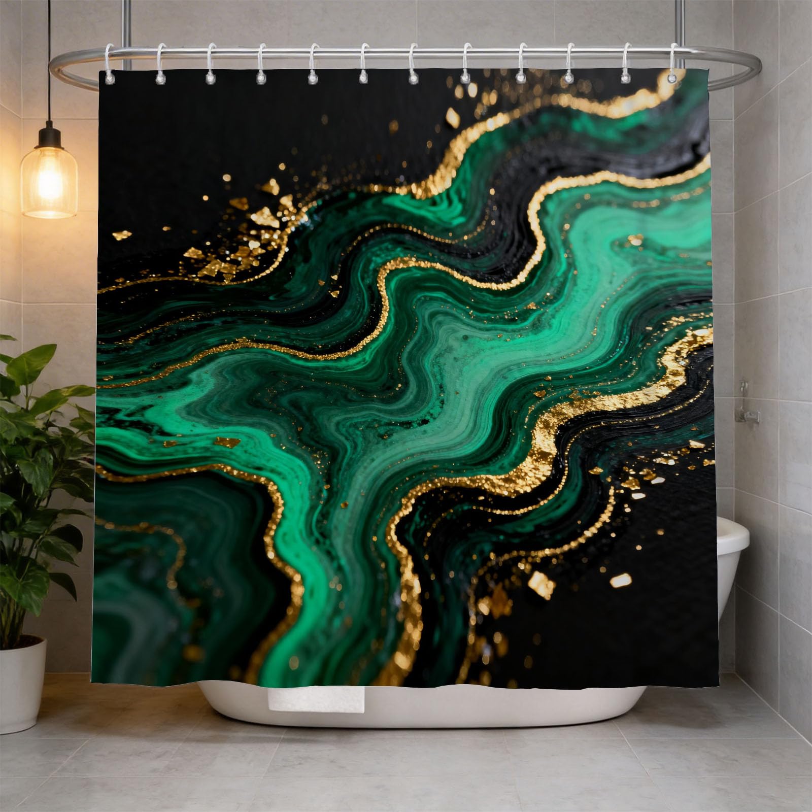 Hongduo 3D Gilded Texture Shower Curtain for Stalls Bathtubs Ombre Bathroom Decor Shower Curtain Set Polyester Fabric Waterproof 120x180cm/48X71 Inch with Hooks