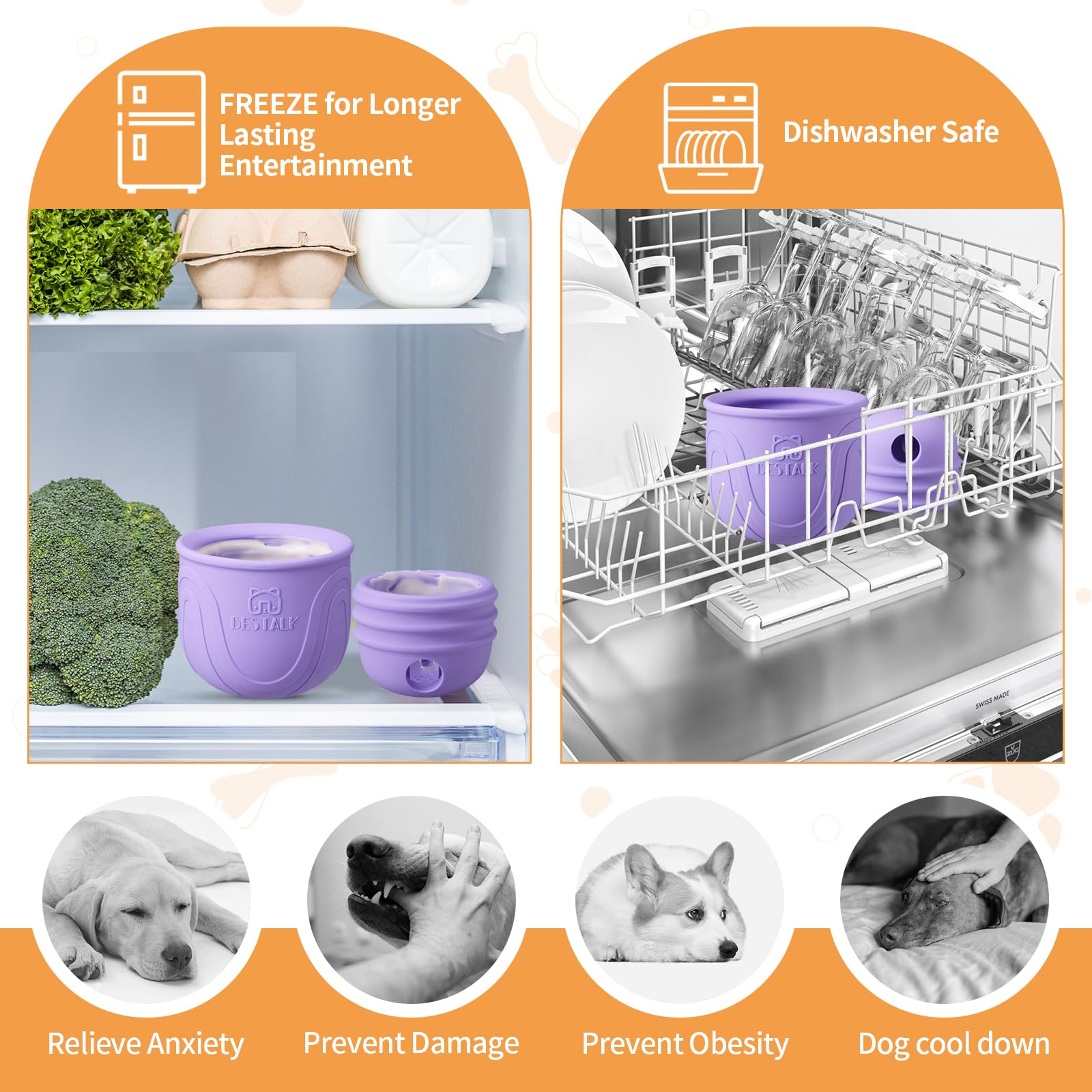 Leckerli-Spender Hundespielzeug, Topple Langanhaltendes Interaktives Puzzle Kauspielzeug für Hunde, Stuffable Dog Enrichment Frozen Lick Treat Toy für Langeweile, BPA-freies Silikon