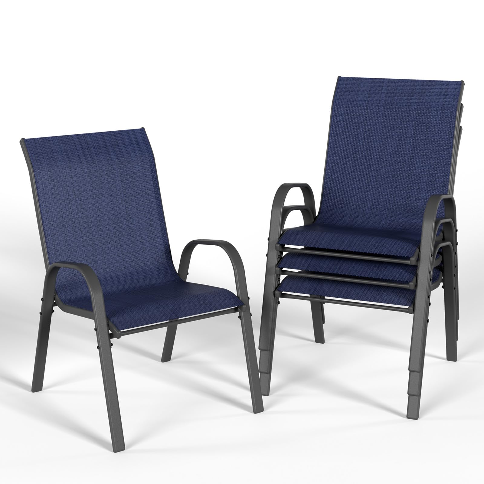 patio dining chairs set of 4, outdoor stackable dining chairs high back for all weather, patio furniture for backyard, porch, garden, pool deck (blue)