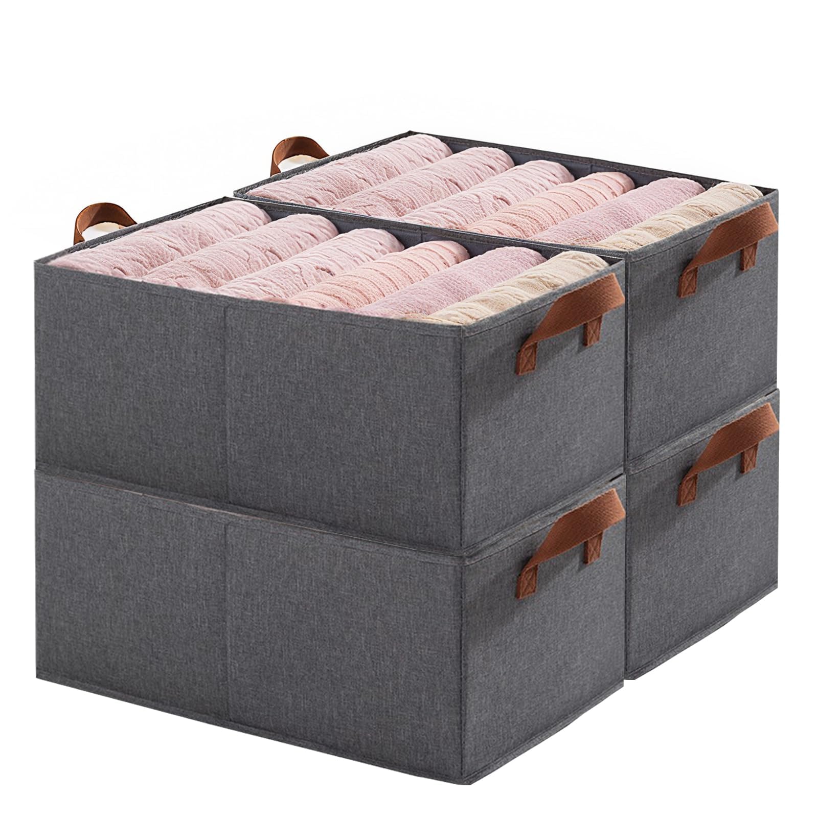 HNZIGE Set 4 Contenitori Pieghevoli In Tessuto – 33x33x33 Cm, Con Maniglie, Per Armadi E Scaffali