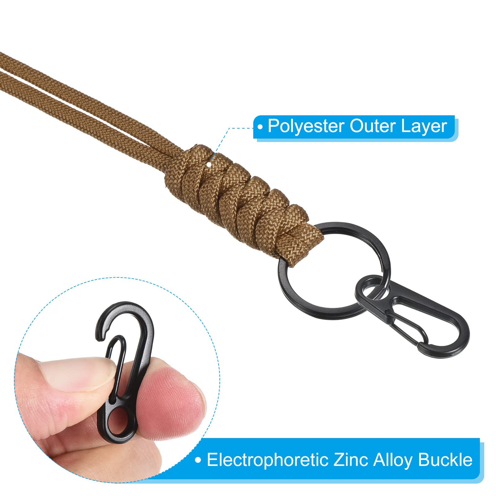 PATIKIL Paracord Lanyard 20.5 Inch, Necklace Keychain Cord Metal Clasp Hook Ring Strap for Keys Whistle ID Card Badge Holder Brown - Image 4