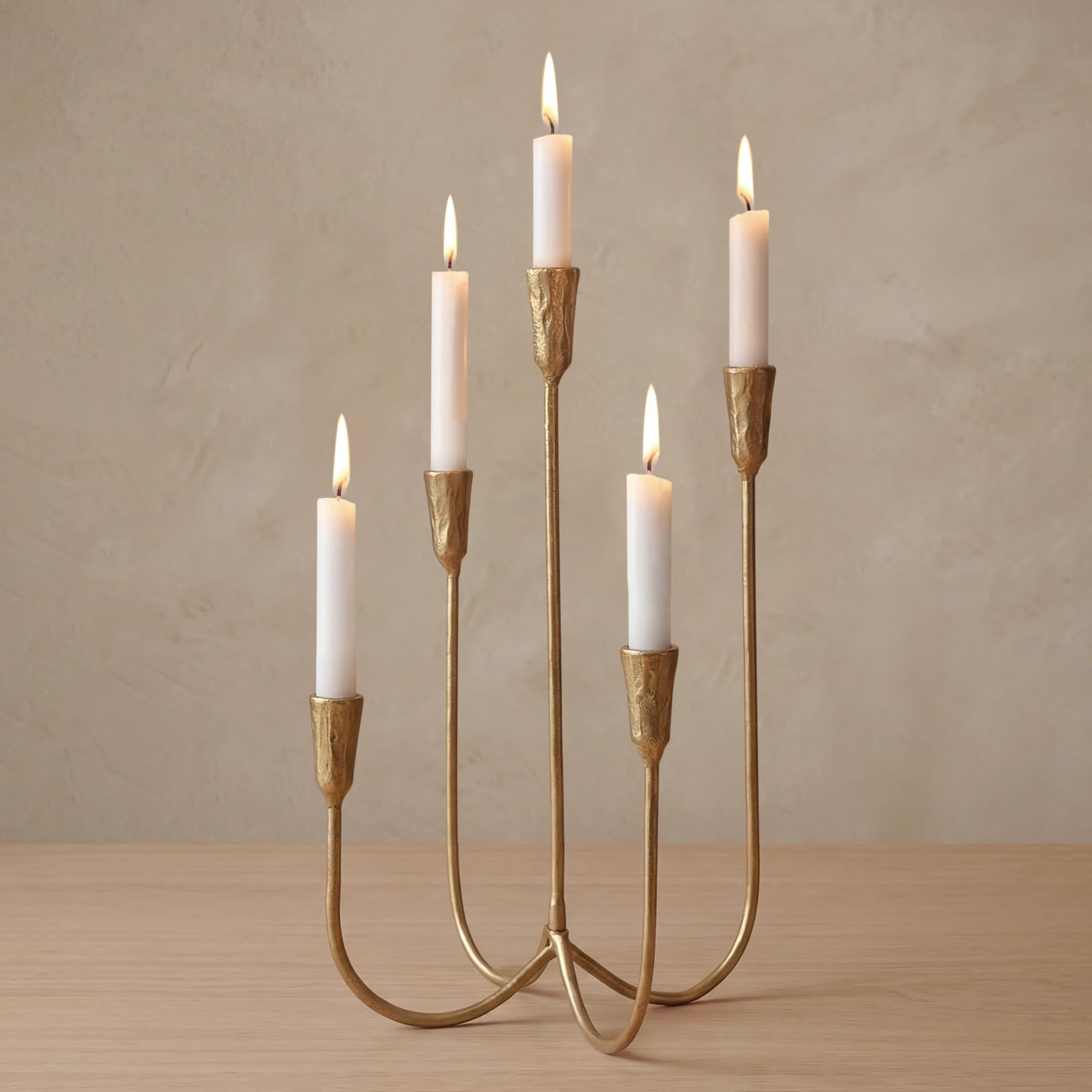 Kerzenhalter mit 5 Armen, goldfarben, abnehmbarer Kerzenhalter aus Metall, 38,1 cm hoch, Gusseisen, Kerzenhalter für Hochzeit, Esstisch, Party, Heimdekoration