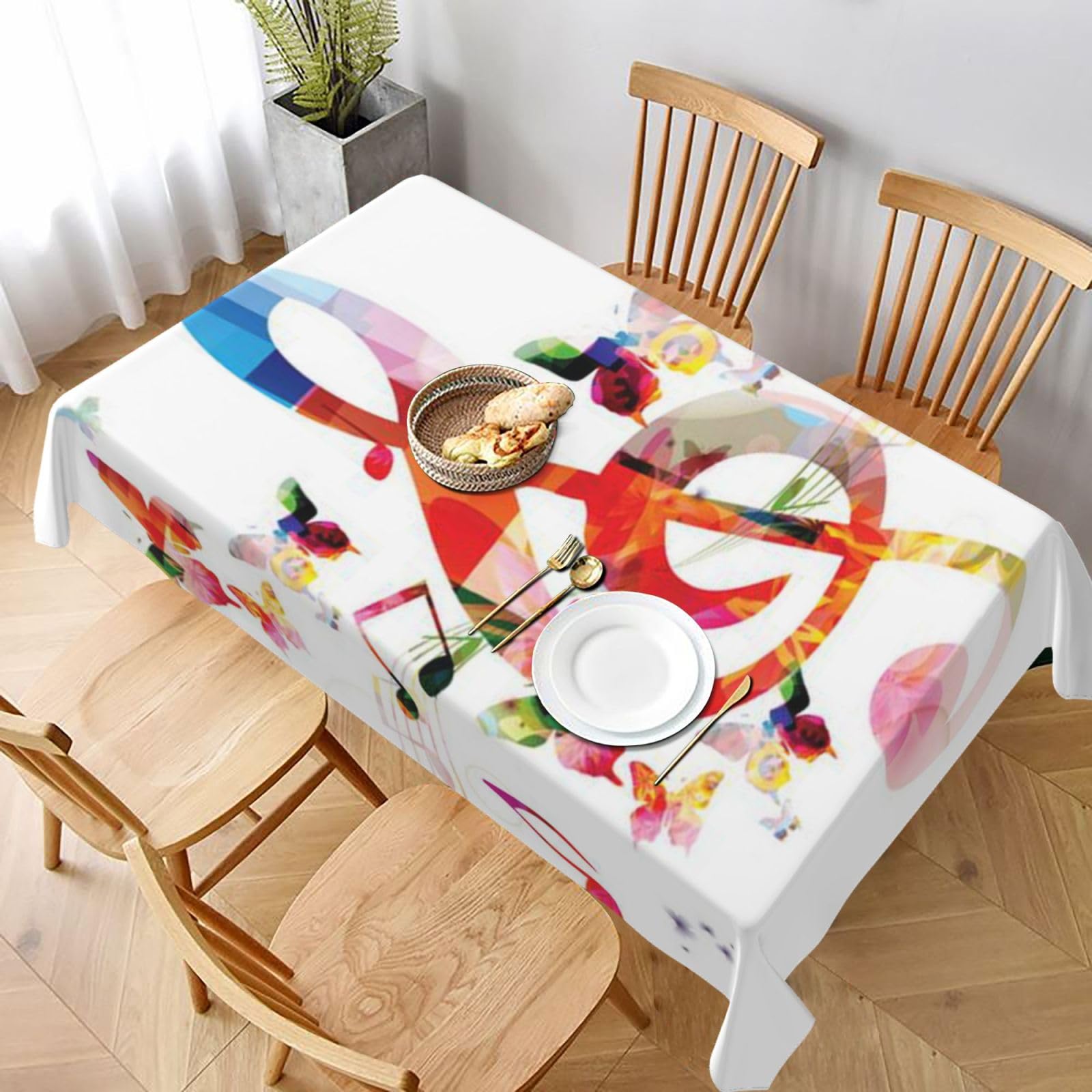 BNVSADC Musica Butterfly Printed Rectangle Tablecloth 228x152 CM, Water Resistant Polyester Table Cloth Decorative Fabric Table Covers for Kitchen Dining Table Parties Camping