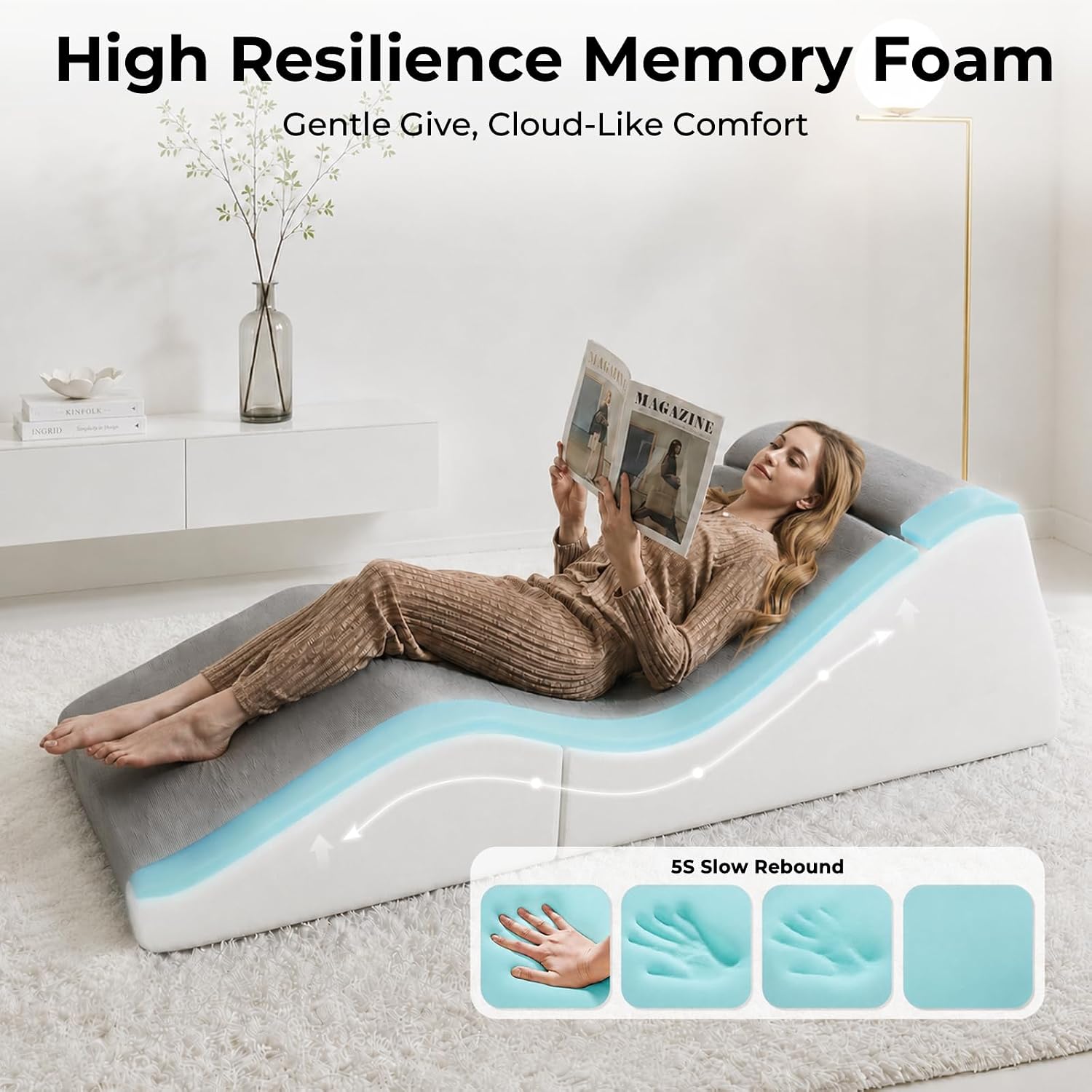 Yoga Chaise Lounge Chair Indoor, 3-in-1 Convertible Boneless Couch Sofa Bed | Corduroy Zero Gravity Curved Design with Supportive Foam, No Assembly Required for Bedroom Living Room Reading
