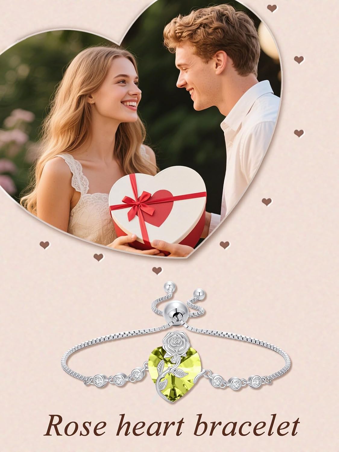 OCJ Birthstone Bracelet for Women 925 Sterling Silver Rose Flower Heart Tennis Bracelet Jewelry Anniversary Christmas Birthday Gifts for Women Wife Her Girlfriend