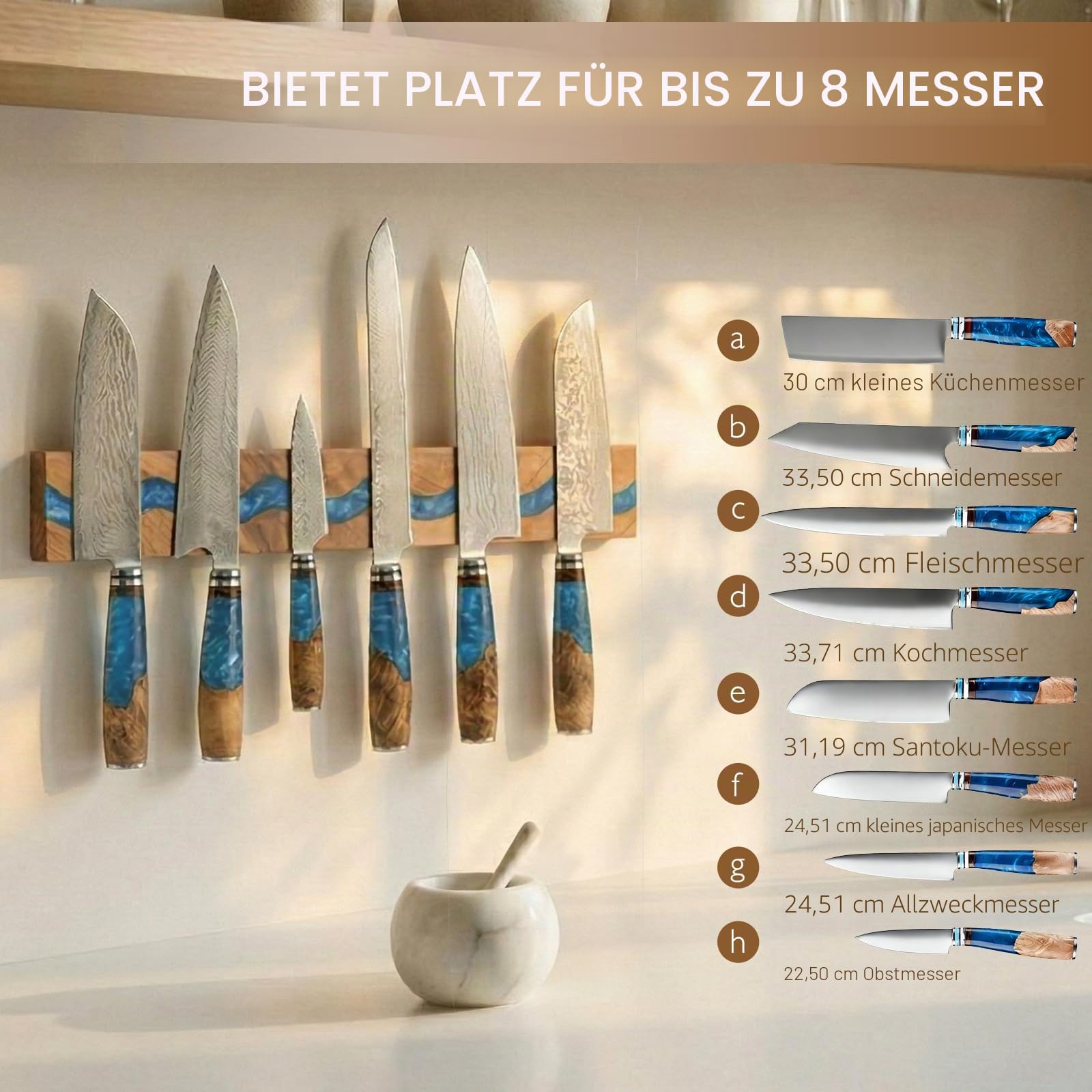 Farmhouse Magnetischer Messerhalter, Wandmontage, Messerhalter in Dunkelbraun und Tiefblau, Messerhalter für Küchenutensilien, Organizer, Werkzeughalter, Mehrzweck-Magnet-Messerregal