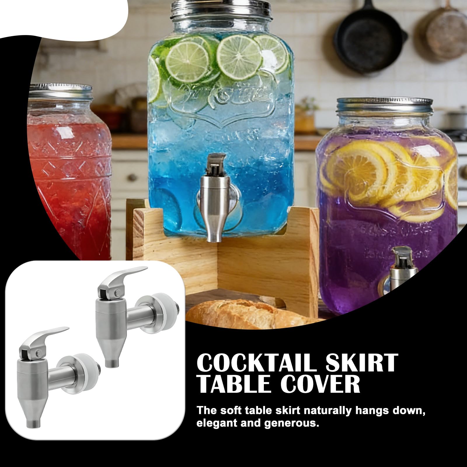 Dispensador de bebidas de acero inoxidable 304, 2 unidades, dispensador de bebidas con grifo, grifo de repuesto para celebración y botella de bebidas, rosca de 16 mm