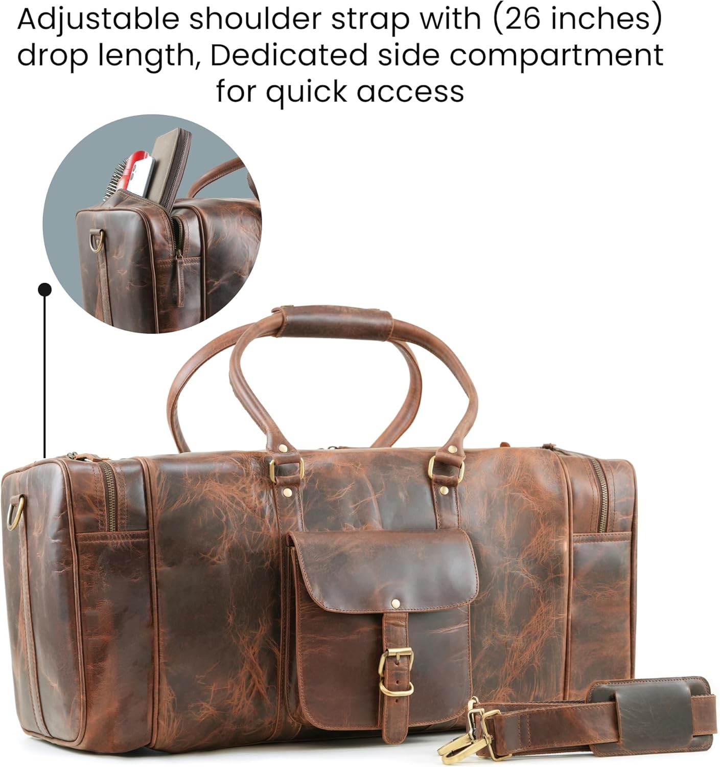 Handmade World 24 Inch Full Grain Crunch Leather Weekender Duffle Bag 'The Mettle' For Travel Sports Luggage Business For Men Women (Crunch Leather) - Image 9