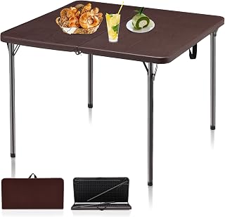 Kasunpul 34" Folding Table, Portable Square Folding Card Table with Collapsible Legs & Carrying Handle, Plastic Tables for Camping,Picnic, Office, Party, Brown