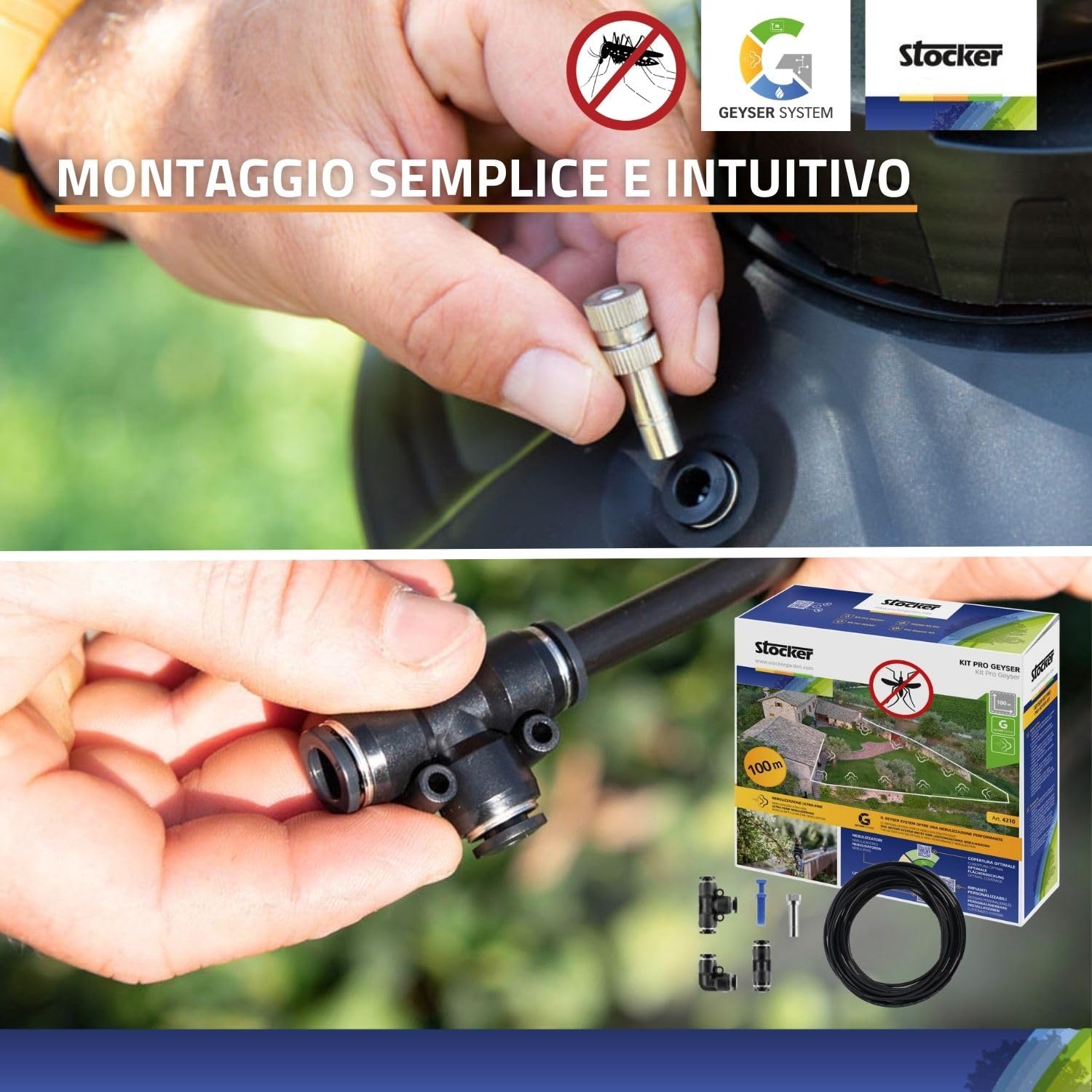 STOCKER - Geyser Nebulizzatore 25 L MI 21 V - Kit Completo Anti-Zanzare con Batteria Li-Ion 21V, Serbatoio 25L e 100 m di Tubo - Copertura fino a 400 mq - Sistema di Miscelazione Interna