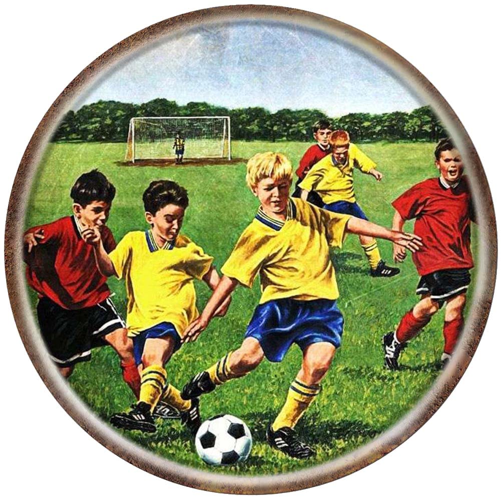 Football Boy Football Player Round Tin Sign, Wall Decor, Metal Sign, Home Bar, Garage Tin Sign 12x12inch