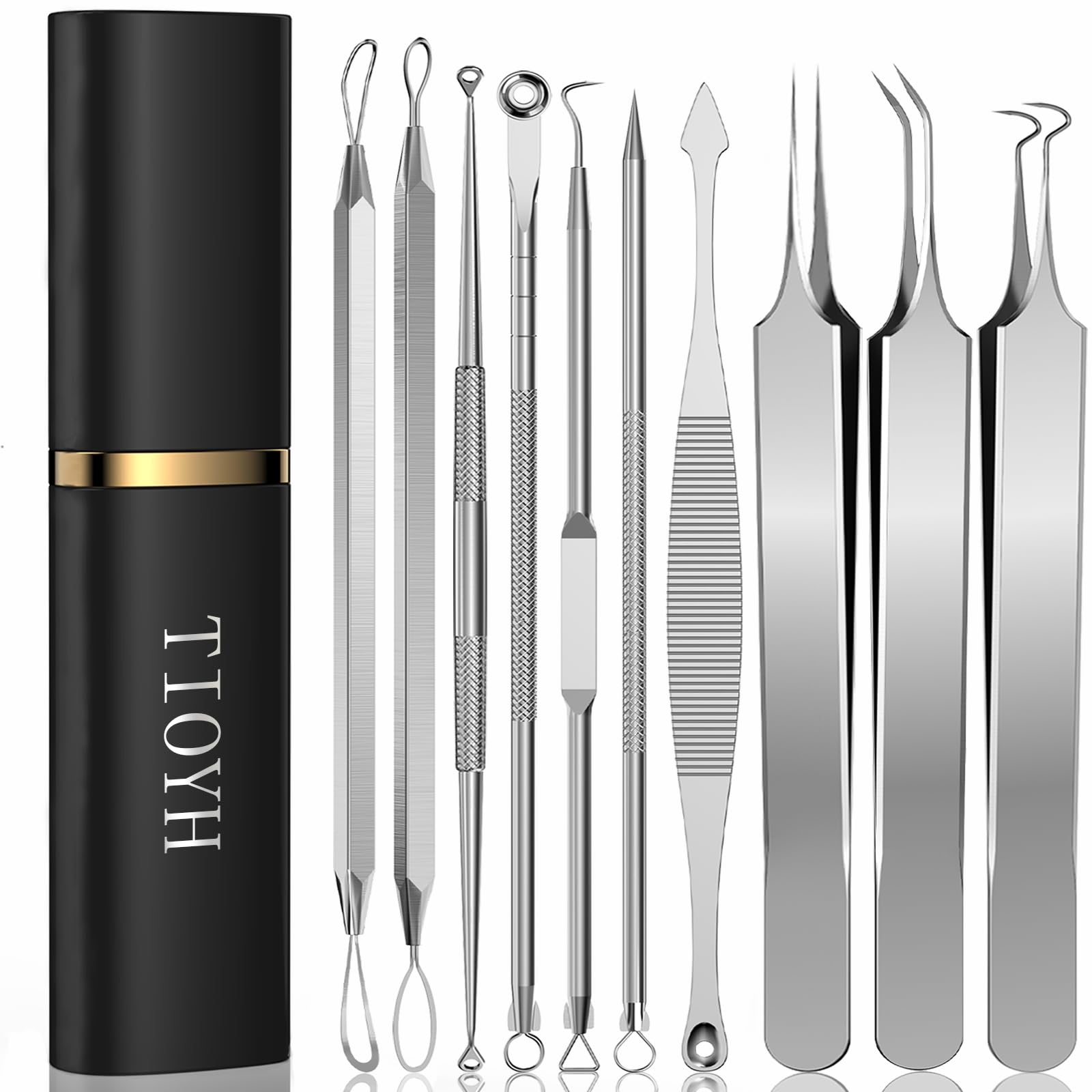 Professionelle Pimple Popper Tool Kit, 10 PCS Mitesser Entferner Pinzette, Extraktor Akne Entfernung Kit für einfache Entfernung für Pickel, Komedonen Extraktor Tools für die Entfernung von Zit