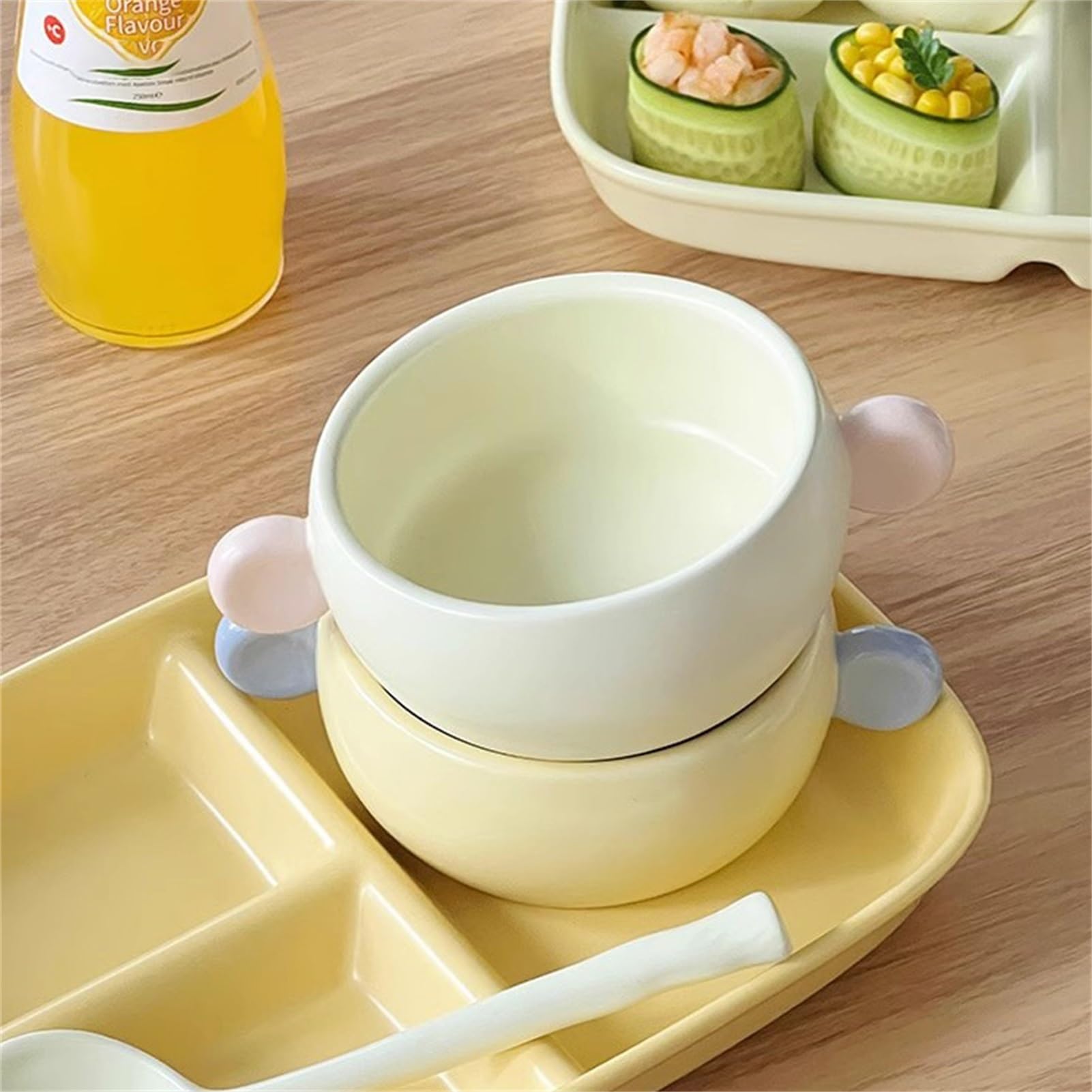 Assiette divisée + Bol à soupe + Cuillère | Assiette à dîner en céramique à 3 compartiments, assiettes de contrôle des portions for plats de dîner for adultes, lavable au lave-vaisselle ( Color : Whit