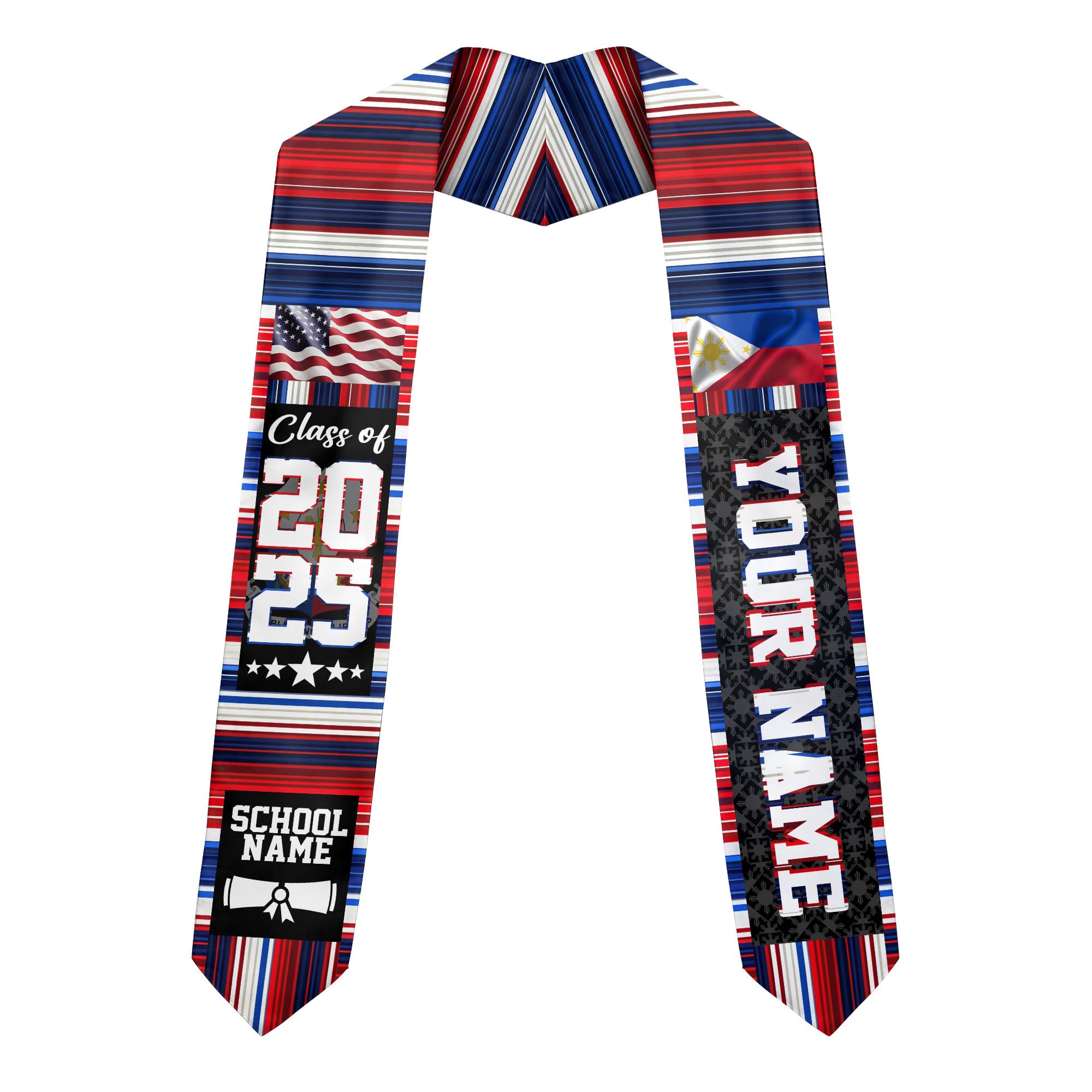 MonkeyVan Custom Filipino Graduation Sash 2025, Philippine American Flag Graduation Sash 2025 Filipinos Flag Graduation Sashes Phi2