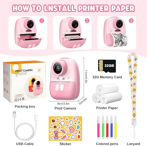 Miniatura 2 de Cámara de impresión instantánea para niños, pantalla mejorada de 2.4 pulgadas, cámara digital instantánea para niños con grabadora de video de 32 GB