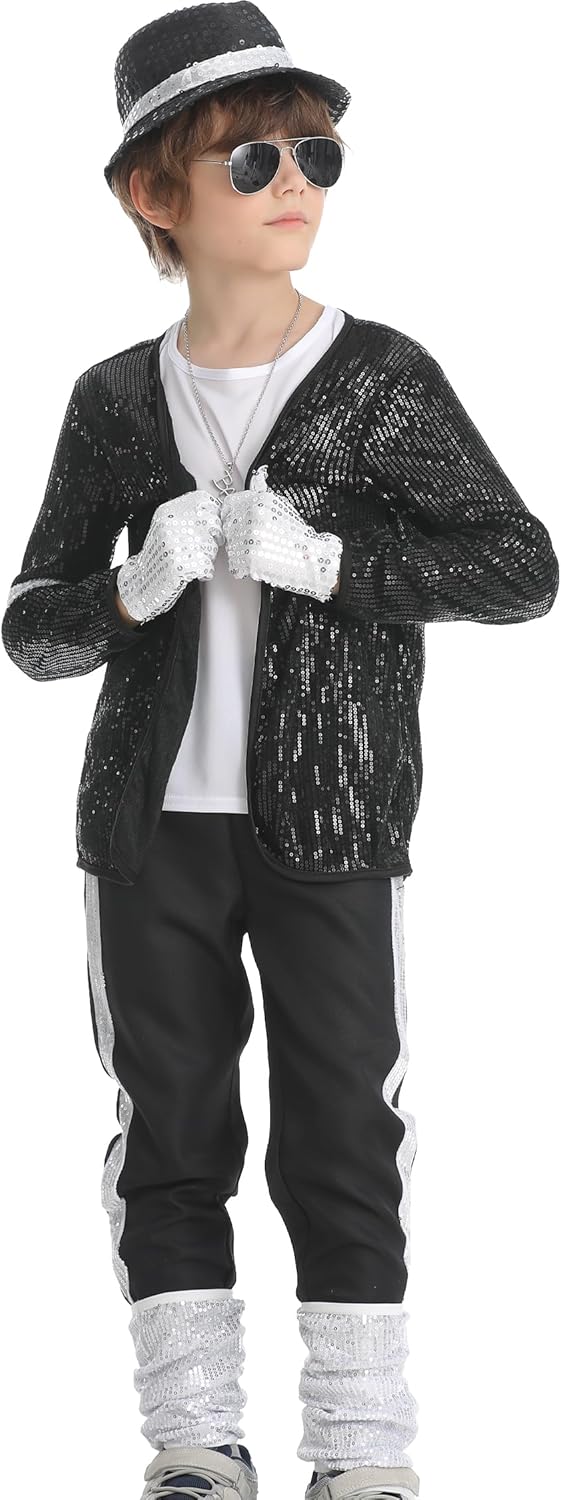 8 Pcs 80s 90s Dance Star Costume for Kids Pop Stage Cosplay Halloween with Accessories Set - Image 2