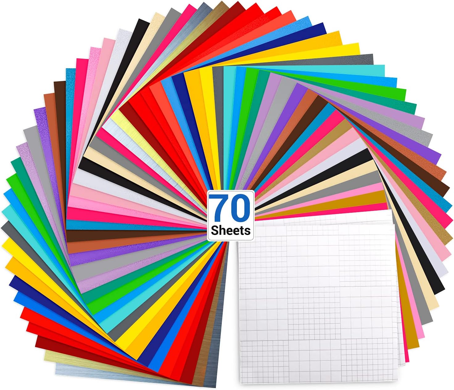 Ohuhu Vinyl for Cricut, 70 Permanent Adhesive Backed Vinyl Sheets Set, 60 Vinyl Sheet 12" x 12" + 10 Transfer Tape Sheets, 30 Glossy Colors & 26 Matte Colors Party Decoration Matte & Glossy