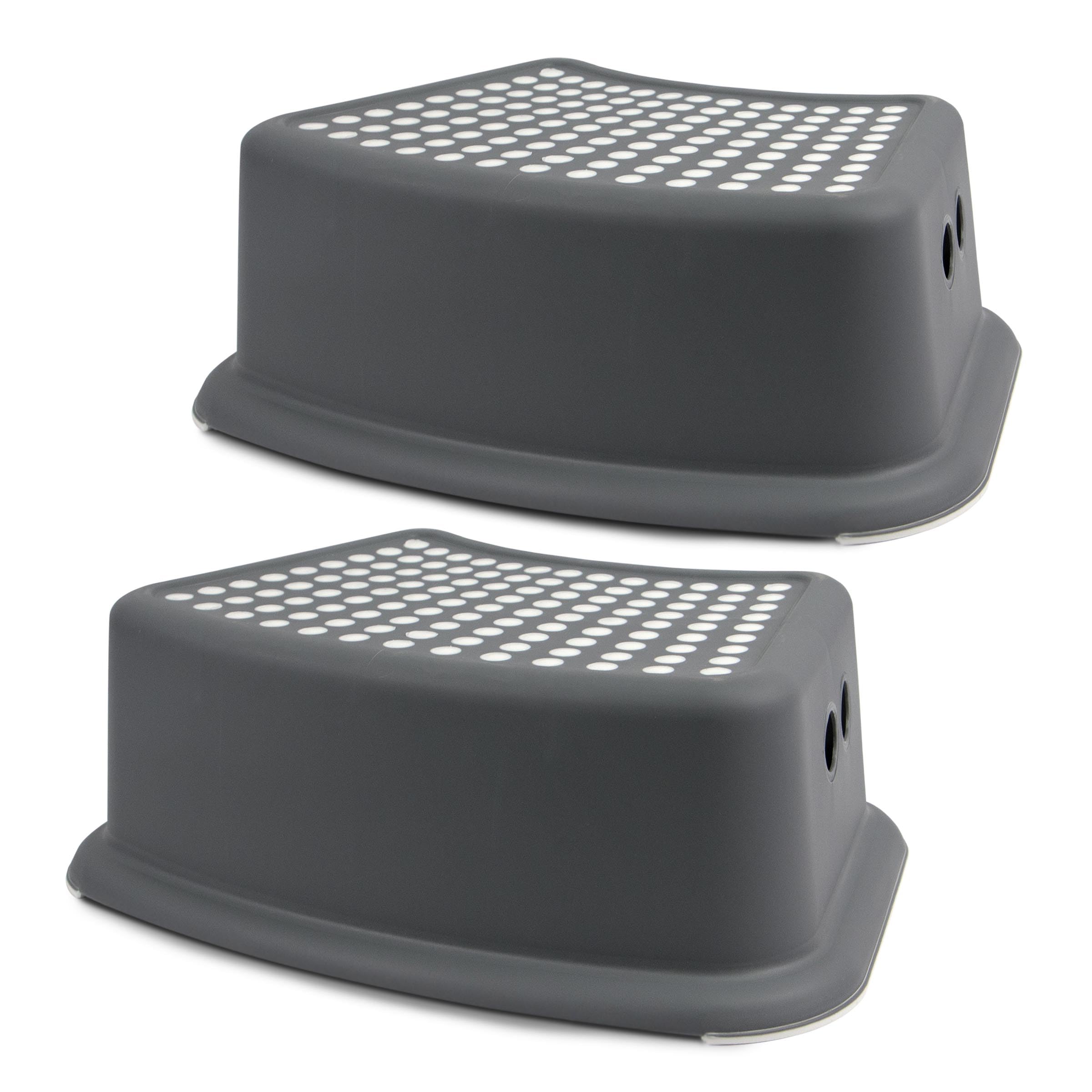 TIENDA EURASIA Children's Stool | Pack of 2 | Maximum Support 150 kg | Measures 37 x 25.5 x 13 cm | Material PP + PTR | Resistant with Non-Slip Base | 1 Step | Baby Stool (Grey)