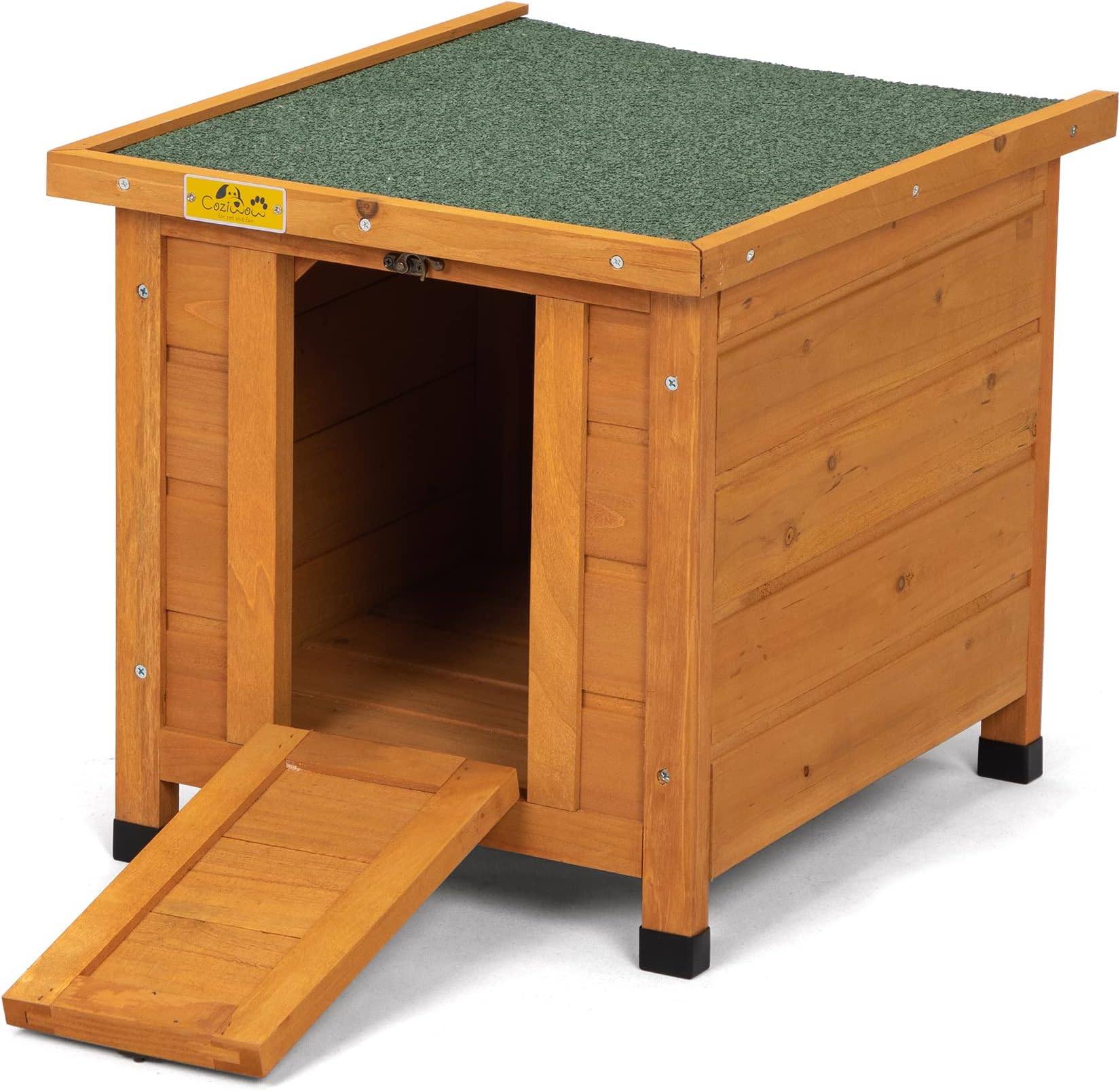 COZIWOW Small Animal House, Wooden Cat House Weatherproof, Rabbit Cage, Insulated Pet Shelter for Kitten Doggie Guinea Pig Enclosure, Bright Orange