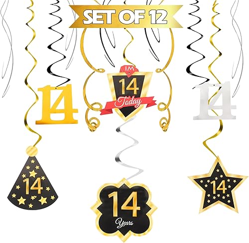 Miniatura 503 de LINGTEER Happy 65th Birthday Decorations Set - 12Pcs Black & Gold Swirls Streamer,Happy Birthday Bunting Banner,Cheers to 65 Years Old Bday Party