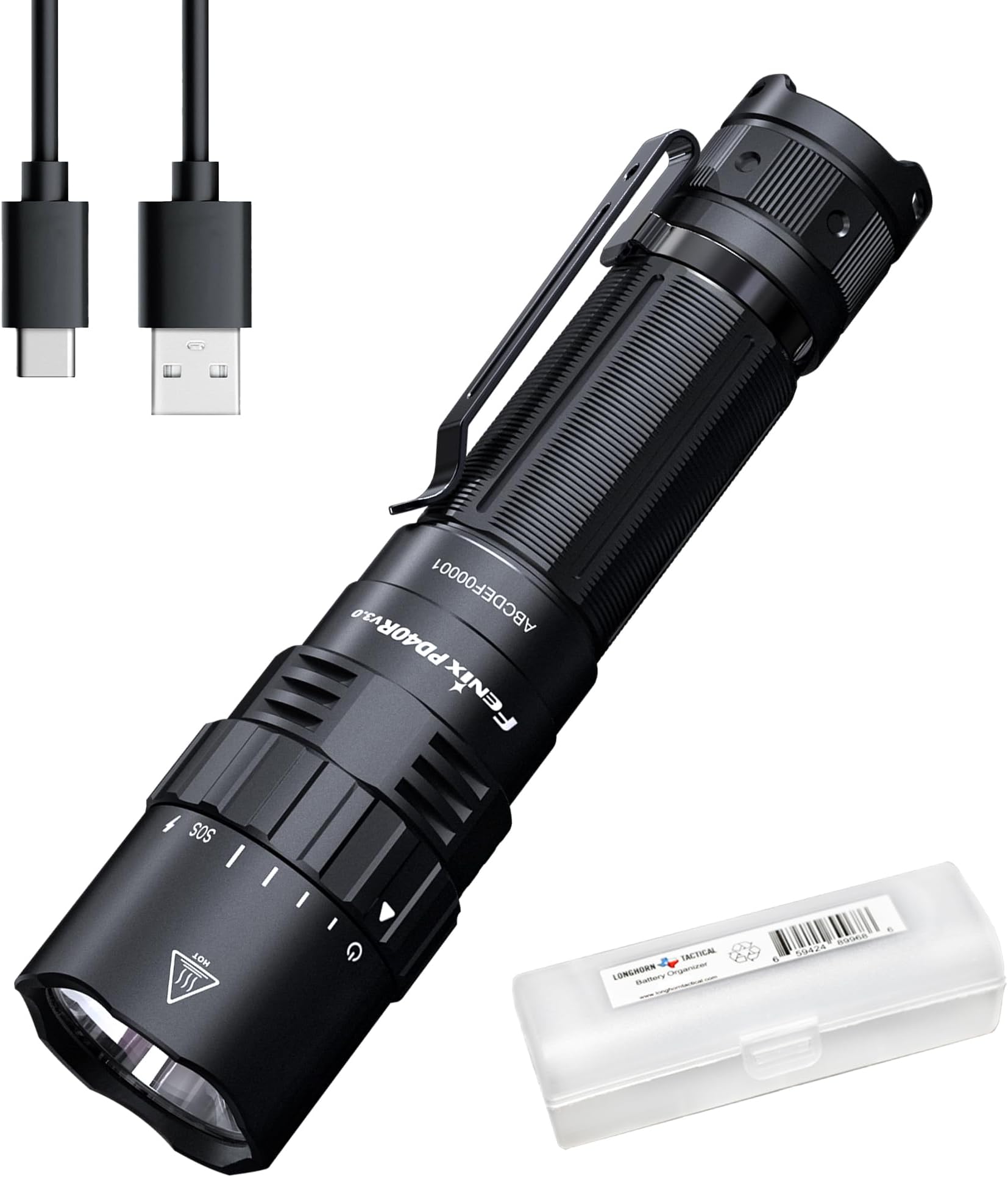 PD40R v3.0 Tactical Flashlight, 3000 Lumen USB-C Rechargeable Long Throw Police Duty Light with Lumentac Organizer