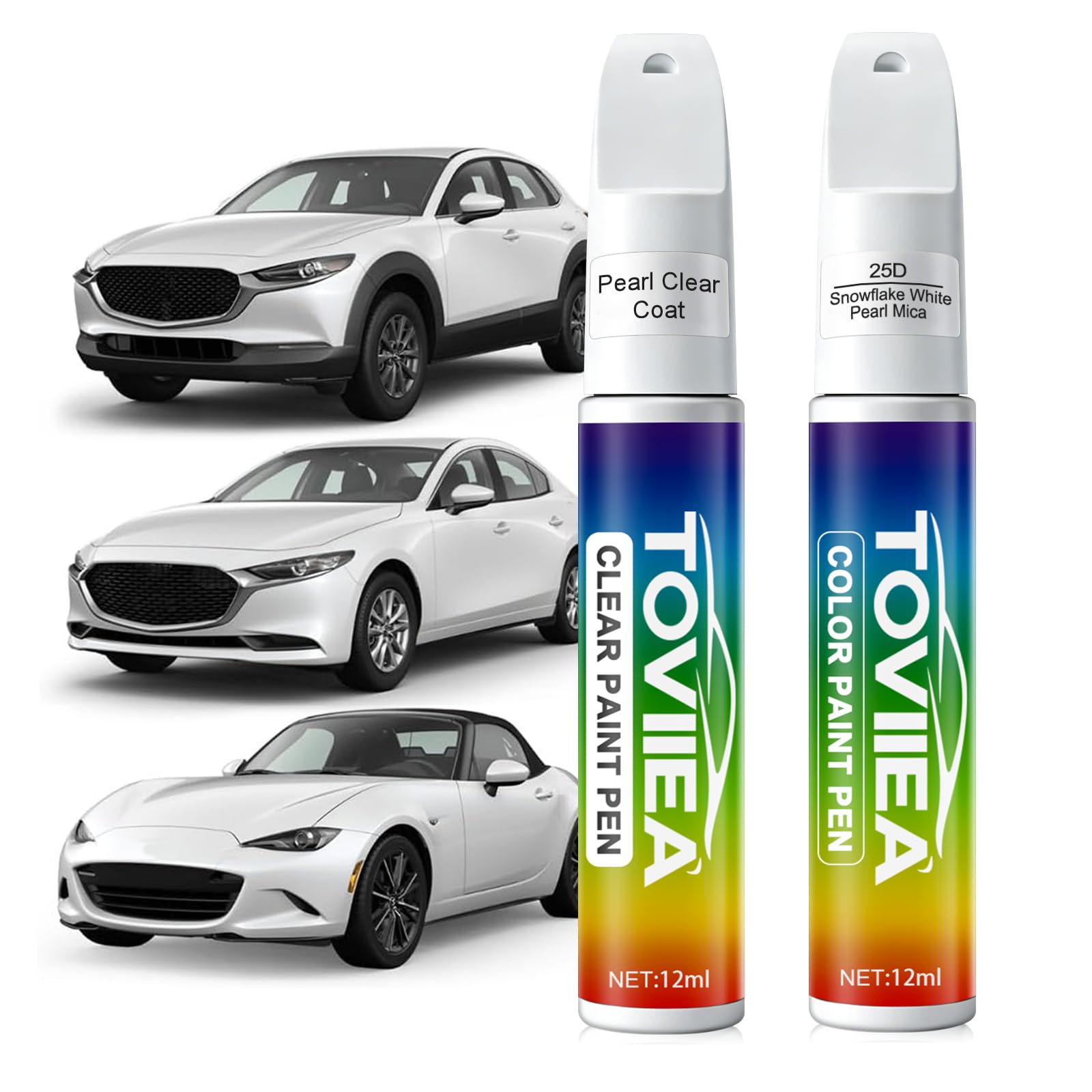 TOVIIEA Snowflake White Pearl Mica(25D) Touch Up Paint Compatible with MAZDA,2-In-1 Car Scratch Remover Pen,Car Paint Scratch Repair Kit for Scratches,Chips & Nicks,2-PCS SET - 2