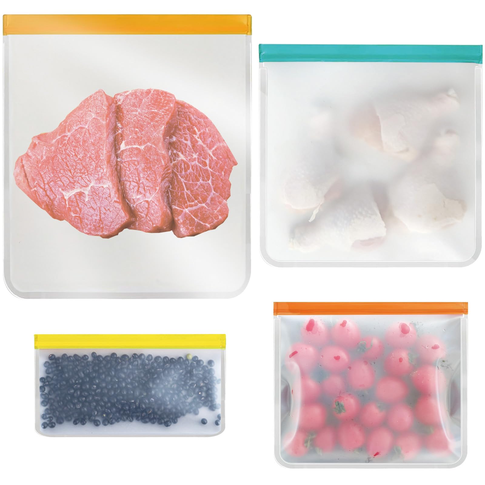 12 bolsas reutilizables para almacenamiento de alimentos, 4 tipos de diferentes tamaños, a prueba de fugas, bolsas reutilizables para congelador, sin BPA, utilizadas para almacenamiento en el hogar y
