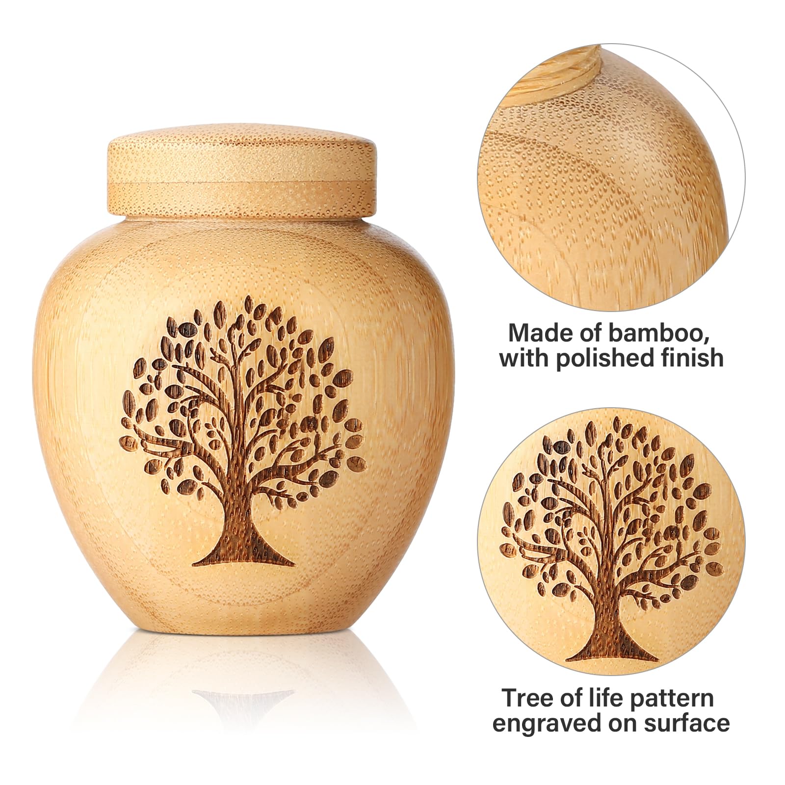 Juego de 4 urnas pequeñas de Recuerdo para Cenizas humanas, Mini urnas para Cenizas Hechas de bambú con patrón de árbol de la Vida Grabado, pequeñas urnas de cremación para Cenizas humanas, Adultos,