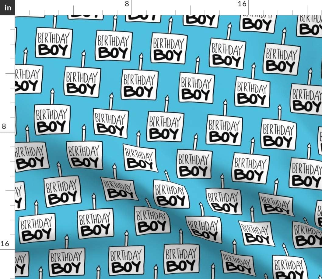 Spoonflower Fabric - Birthday Boy Blue Large Celebration Party Cake Candle First Printed on Petal Signature Cotton Fabric by The Yard - Sewing Quilting Apparel Crafts Decor