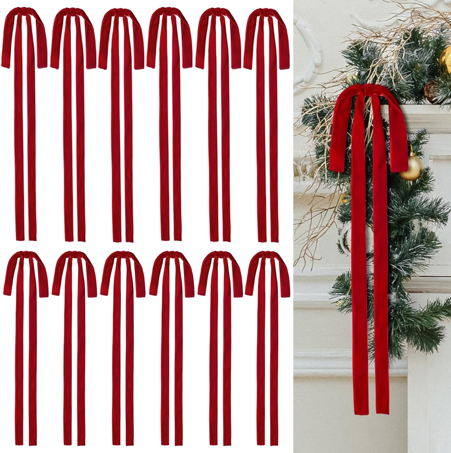 Wironlst 12Pcs Velvet Christmas Bows Large Vintage Velvet Bows for Christmas Tree, Garland Staircase Wreaths Holiday Xmas Decorations (Navy Blue)