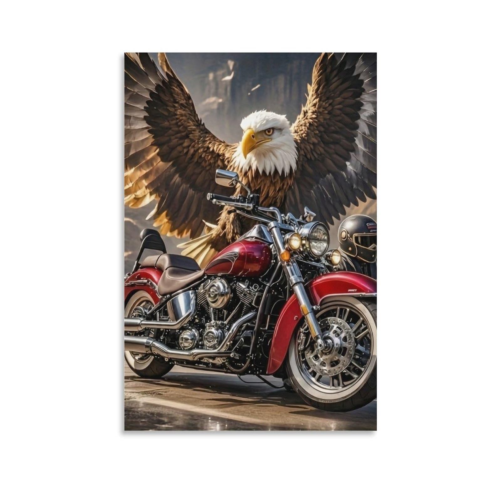 DHBANEIOK Eagle Motorcycle Art Poster Artwork Canvas Prints Picture Modern Wall Art Picture Wall Hanging for Living Room Home Decorations 20x30inch(50x75cm)