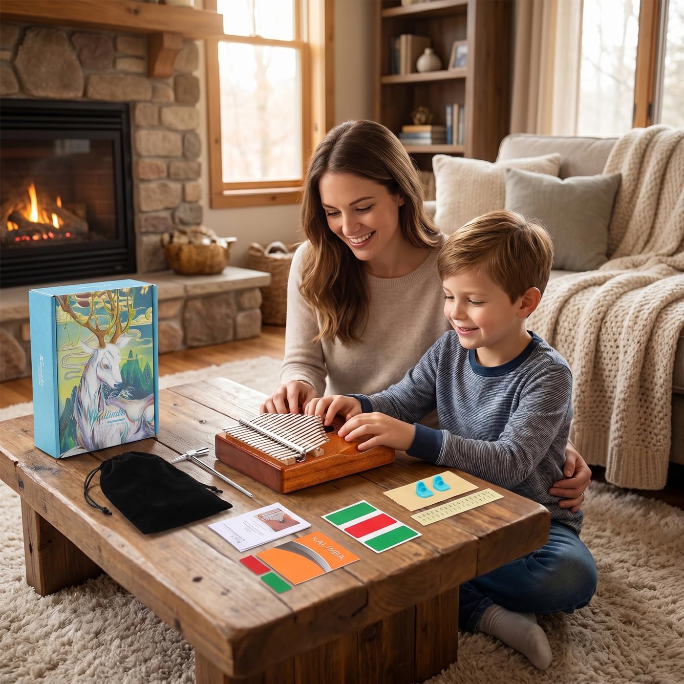 Kalimba Piano à Pouce 17 Clés Portable Marimbas Instrument de Musique | Pour Enfants Adultes Débutant, avec Sac en Tissu Instruction D'étude Marteau D'accord