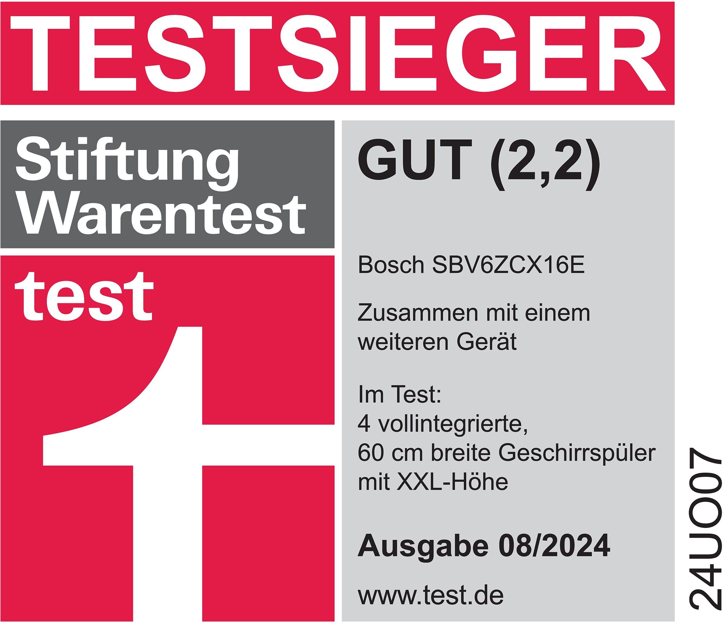BOSCH SBV6ZCX16E XXL-Geschirrspüler Serie 6, vollintegrierte Spülmaschine 60 cm Home Connect